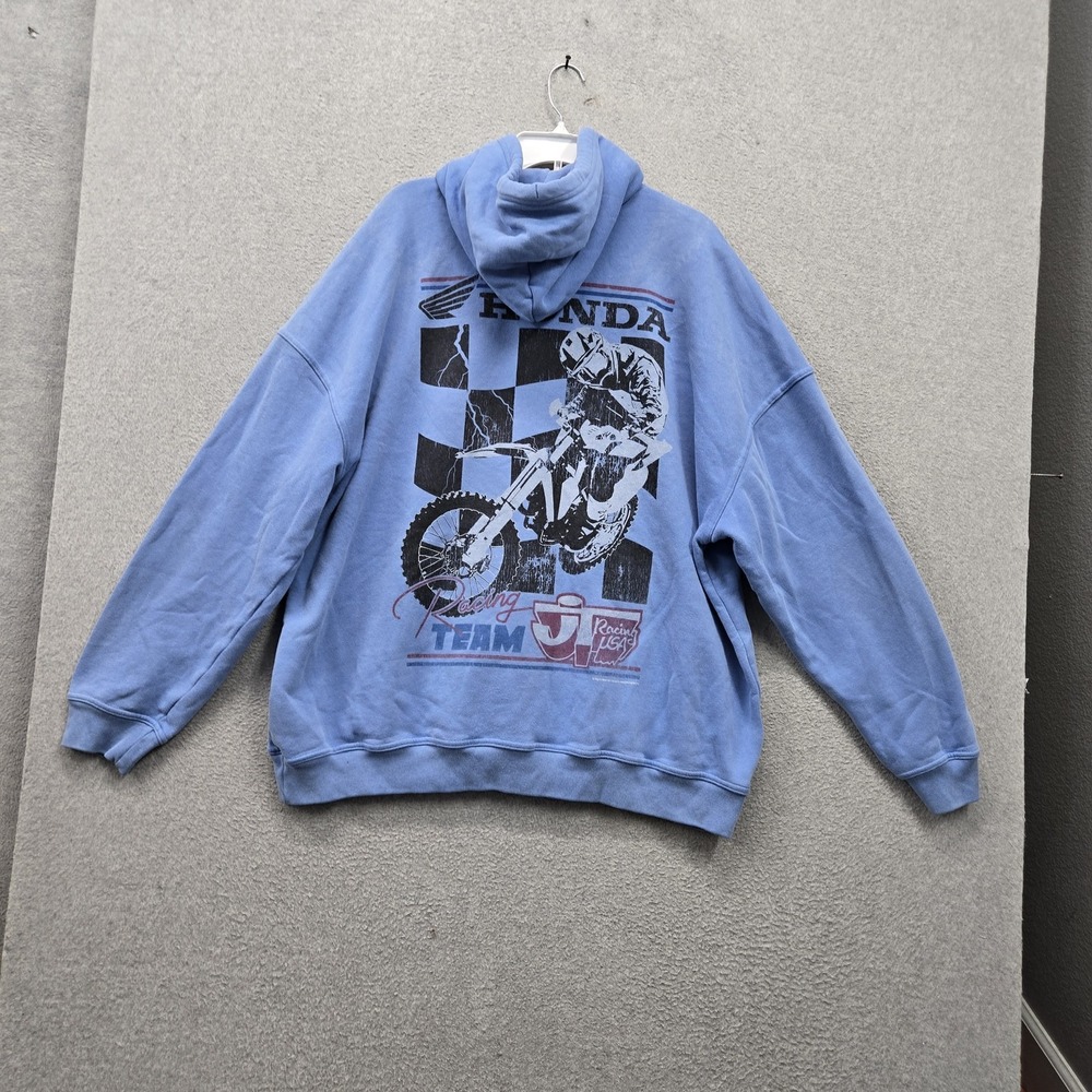 Hollister Men Hoodie XL Blue Graphic Fleece Honda Motocross Racing Logo Relaxed